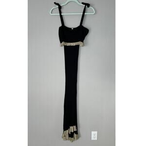 FREE PEOPLE Womens Size XS Black Gold Off the Shoulder Ribbed Sweater Midi Dress